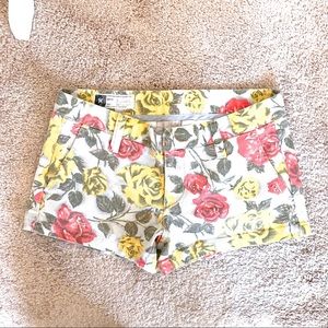 Hurley Denim Shorts Red Yellow Rose Flower Print